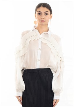 Pleated ruffles with multi dimoned stone embellished sleeves