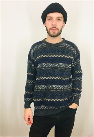 VINTAGE 1990S PATTERN SWEATER JUMPER