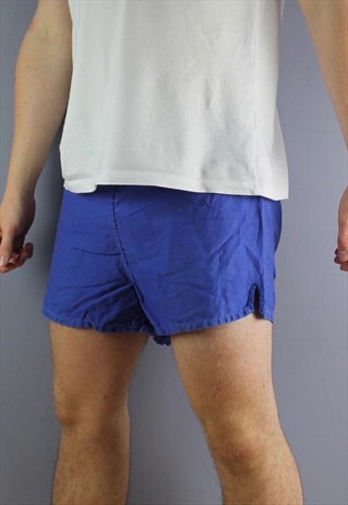 VINTAGE COTTON SHORTS IN BLUE WITH POCKETS, EMBROIDERED LOGO