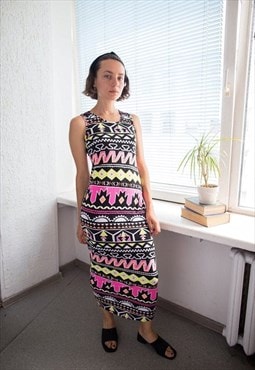 Vintage 90's Multicolour Aztec Print Maxi Stretchy Dress