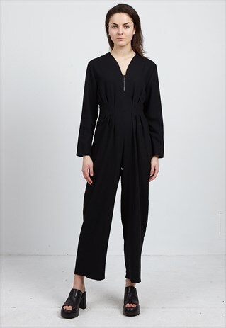 VINTAGE BLACK LONG SLEEVE PLAYSUIT JUMPSUIT