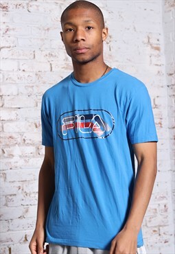 Vintage Fila Big Print Logo T-Shirt Blue