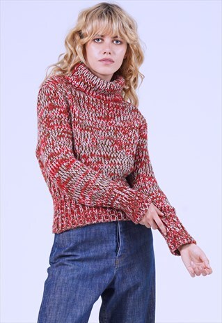 VINTAGE 90'S D&G RED KNIT ROLL NECK JUMPER