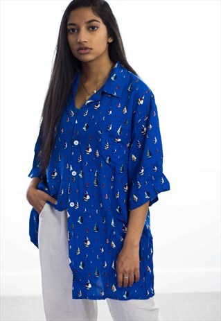 VINTAGE OVERSIZED SAIL BOAT PATTERN SHIRT 90S X 8.3
