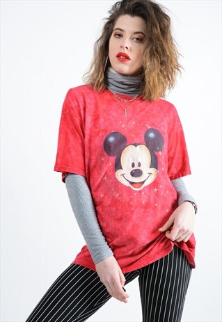 VINTAGE DISNEY T-SHIRT WITH MICKEY MOUSE IN RED.