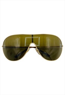 Chanel Sunglasses Aviator Brown Gold Oversized Crystal Logo