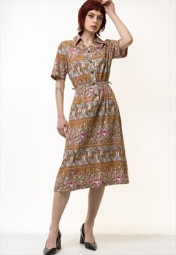 80s Vintage Y2k Maxi Length Brown Floral Dress 5333