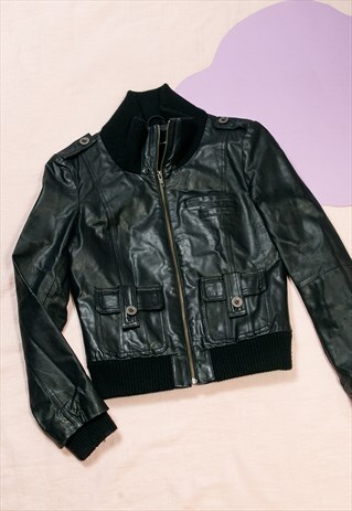 Vintage Leather Jacket Y2K Coatie in Black