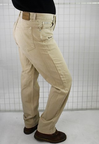 VINTAGE 90S CALVIN KLEIN HIGH WAIST STRAIGHT LEG JEANS ECRU
