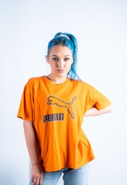 Vintage Puma T-shirt 90s in Orange with Grey Print
