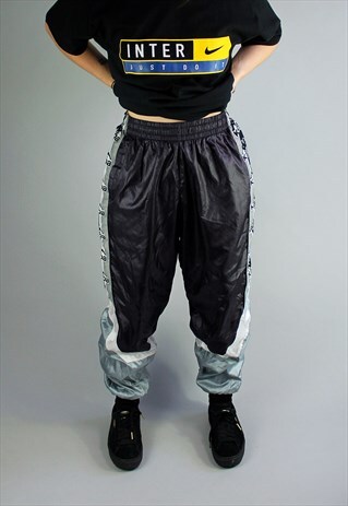 VINTAGE KAPPA BLACK/GREY SHINY TRACKIES
