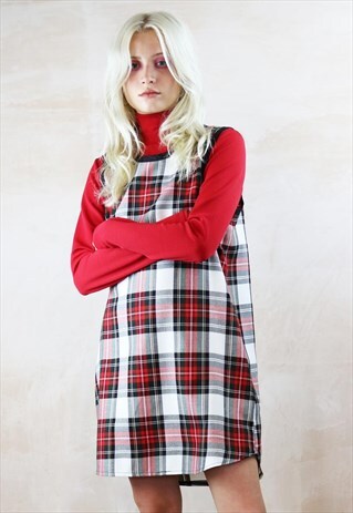 WHITE TARTAN PINAFORE DRESS