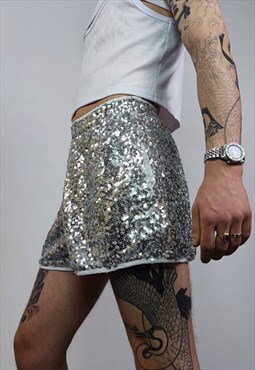 Silver sequin shorts glitter pants sparkle festival joggers
