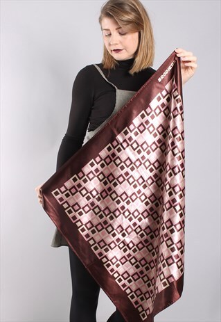 VINTAGE 80S RODIER GEOMETRIC PATTERNED SATIN SCARF