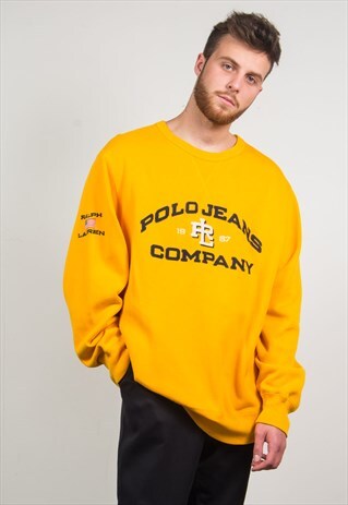 VINTAGE 90'S RALPH LAUREN YELLOW SWEATSHIRT POLO JEANS