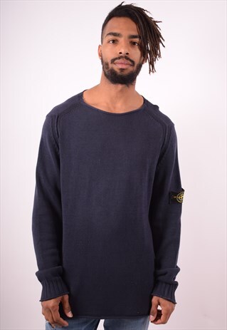 STONE ISLAND MENS VINTAGE JUMPER SWEATER LARGE NAVY BLUE 90S