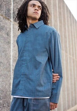 Blue Retro Striped Premium Wool Fabric shirt jacket 