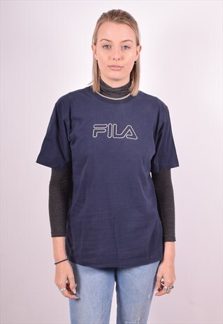 FILA WOMENS VINTAGE T-SHIRT TOP MEDIUM BLUE 90S