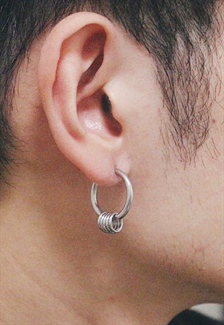 MULTI RINGS HOOPED EARRINGS - SILVER