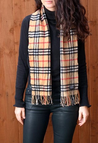 VINTAGE CASHMERE CHECKED SCARF BROWN