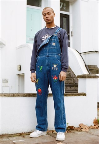 REWORKED VINTAGE DUNGAREES WITH FRUITY RAVERS DESIGN
