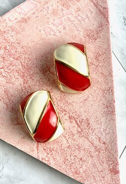 80s Candy Cane Enamel Earrings, Statement Vintage Jewellery