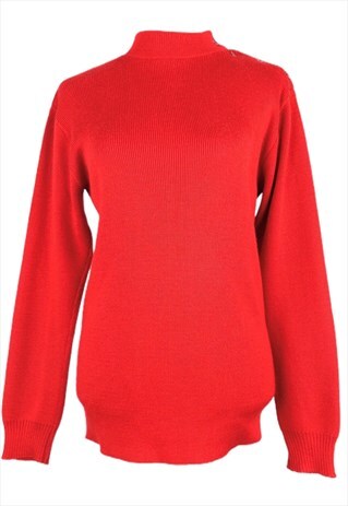 VINTAGE SWEATER JUMPER 60S MOD BRIGHT RED MOCKNECK PULLOVER