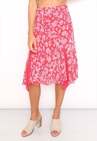 VINTAGE 90S PINK FLORAL MIDI SKIRT
