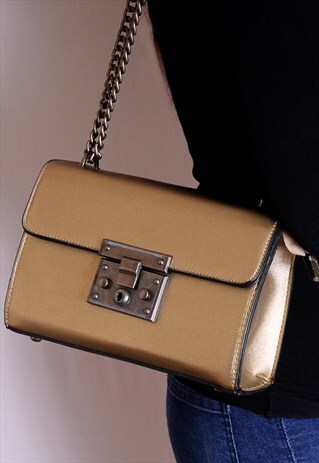 GOLD METALLIC FLAP MESSENGER CROSS BODY SHOULDER HANDBAG
