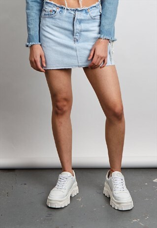 VINTAGE 90'S LIGHT WASH REWORKED DENIM SKIRT