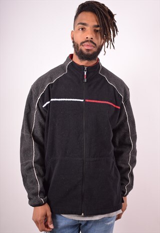 TOMMY HILFIGER MENS VINTAGE FLEECE JACKET XL BLACK 90S