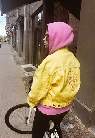 HAND EMBROIDERED YELLOW OVERSIZED VINTAGE DENIM JACKET