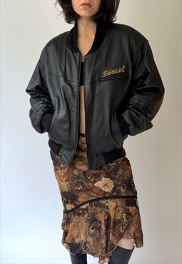 Vintage Black Diesel Leather Bomber Jacket