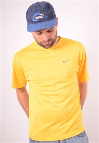 NIKE MENS VINTAGE T-SHIRT TOP SMALL YELLOW 90S