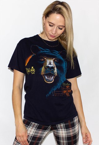 VINTAGE 90'S WORN BLACK BEAR T-SHIRT