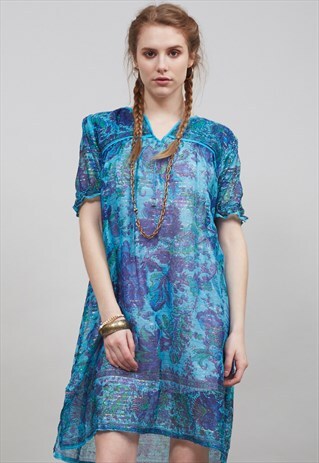PURPLE AND ELECTRIC BLUE BOHO FLORAL INDIAN DRESS