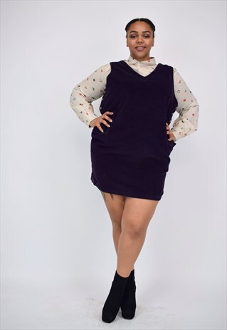 VINTAGE 90'S PURPLE CORDUROY DRESS WITH SIDE BUTTONS
