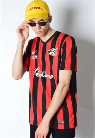 RED AND BLACK STRIPED NIKE FOOTBALL SPORTS JERSEY SHIRT