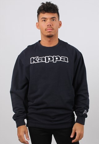 VINTAGE KAPPA XXL NAVY EMBROIDERED SPELL OUT LOGO SWEATSHIRT
