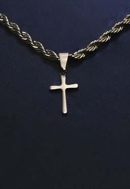 Minimal Cross Women Necklace in gold rope chain men necklace
