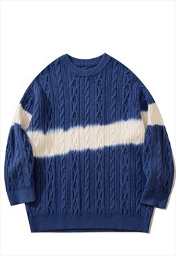 Tie-dye cable sweater premium grunge knitwear jumper in blue