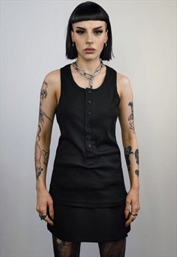 Button up sleeveless vest Gothic t-shirt grunge tank top