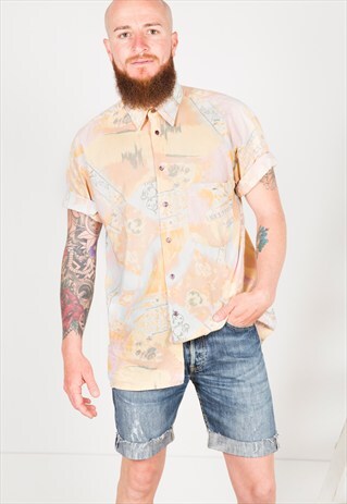 VINTAGE 80'S SHORT SLEEVE COTTON SHIRT / S0762