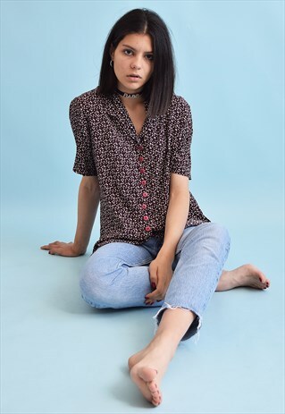 90'S RETRO BOHO FESTIVAL LEAF PRINT MOMS BLOUSE TOP