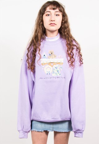 VINTAGE 90'S PURPLE EMBROIDERED CUTE SWEATSHIRT
