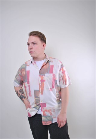 VINTAGE MAN ABSTRACT PRINT RAVE MULTICOLOR ACID SHIRT