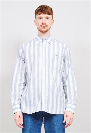 VINTAGE 90'S LACOSTE GREY MULTI-STRIPED SHIRT
