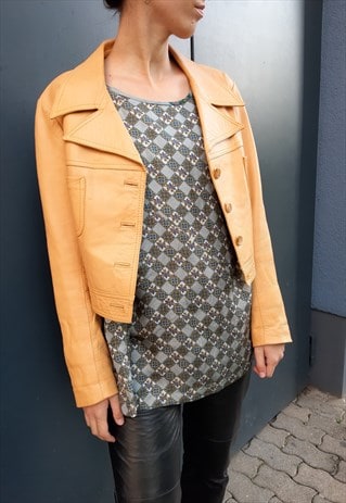 70S LEATHER CROPPED JACKET