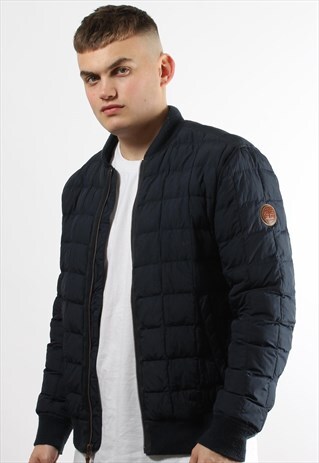 VINTAGE TIMBERLAND QUILTED NAVY PUFFER JACKET SLEEVE LOGO
