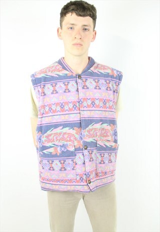 VINTAGE SLEEVELESS FLEECE FESTIVAL BUTTON UP JACKET